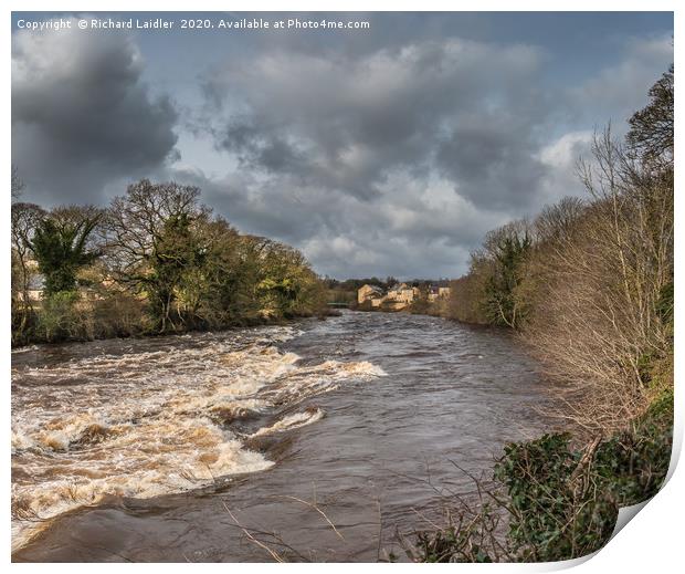 The River Tees in Flood at Barnard Castle Teesdale Print by Richard Laidler