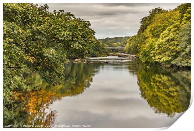 Early Autumn Reflections on the Tees at Wycliffe Print by Richard Laidler