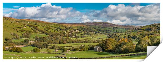 Swaledale Autumn Panorama, Low Row from Crackpot Print by Richard Laidler