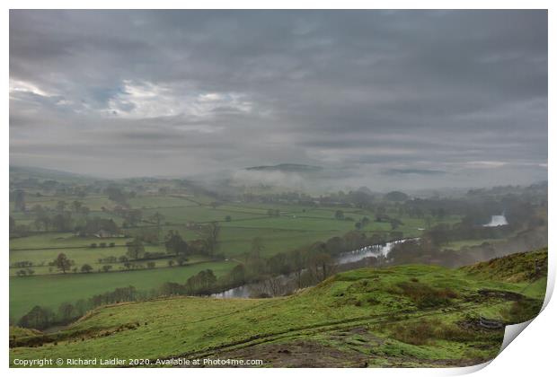 Fog Clearing over Middleton in Teesdale Print by Richard Laidler