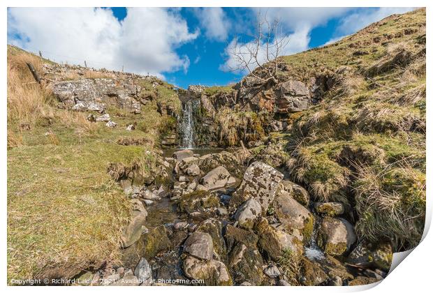 Moorland Beck and Waterfall in Spring Sunshine (2) Print by Richard Laidler