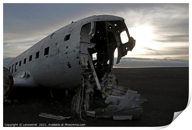 Abandoned plane wreck at Solheimasandur, Iceland Print by Lensw0rld 