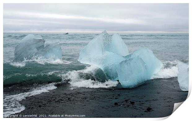 Blocks of glacial ice washed ashore in Iceland Print by Lensw0rld 