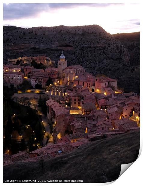 The mountain village of Albarracin, Spain, at nightfall Print by Lensw0rld 