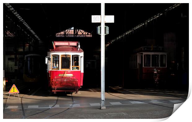 Traditional tram wagon waiting in the shade of the station in Lisbon Print by Lensw0rld 