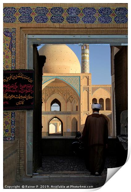 A man enters Agha Bozorg mosque Print by Lensw0rld 