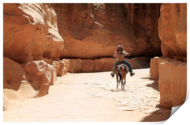 A Bedouin riding in the siq in Petra Print by Lensw0rld 