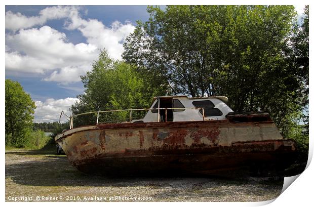 Abandoned boat on a field in Sweden Print by Lensw0rld 