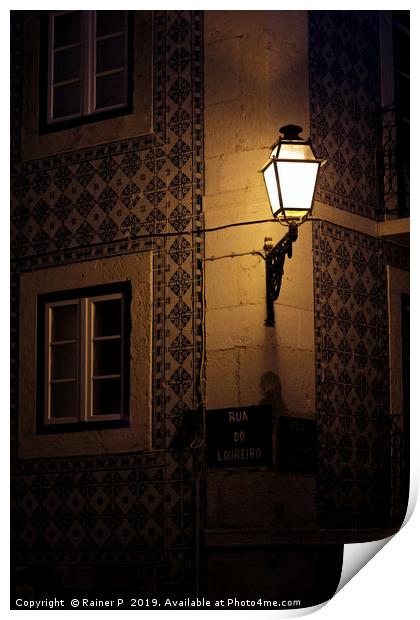 Tiled house and street light in Lisbon Print by Lensw0rld 