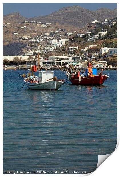 Fishing boats in the harbor of Mykonos Print by Lensw0rld 