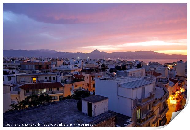 Sunset over Heraklion, Crete, Greece Print by Lensw0rld 