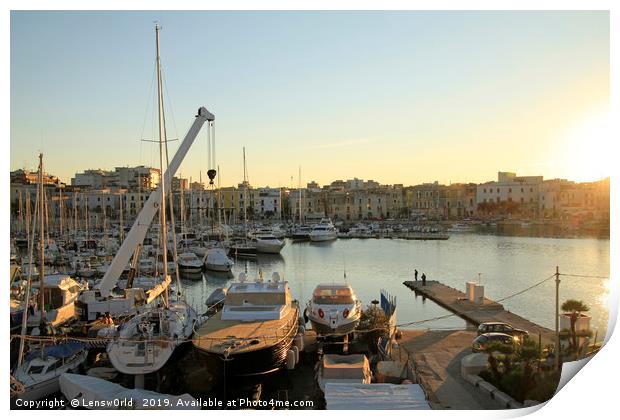 Boats and yachts in the quiet port of Trani, Italy Print by Lensw0rld 