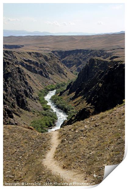 Trail turning into river - Black Canyon, Kazakhsta Print by Lensw0rld 