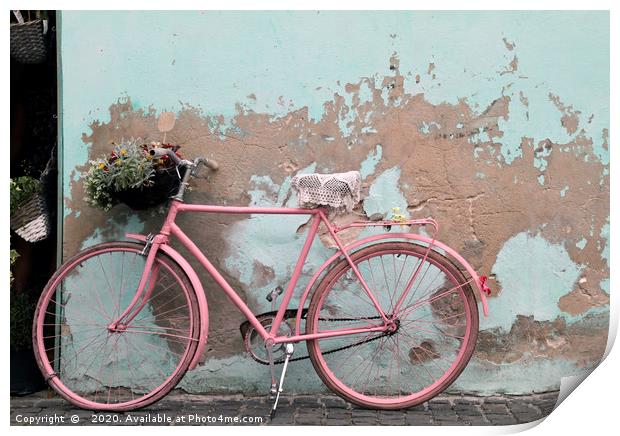 Pink bike in Rome, Italy Print by Lensw0rld 