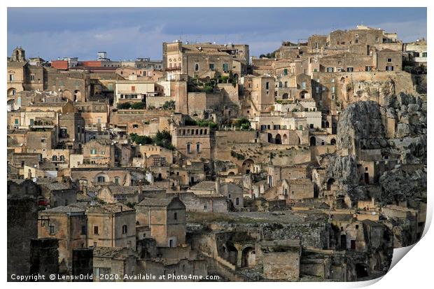 View over the gorgeous city of Matera, Italy Print by Lensw0rld 
