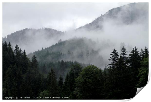 Morning fog in the European Alps Print by Lensw0rld 