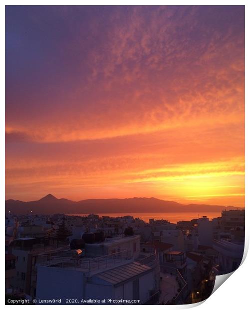 Gorgeous sunset over the cityscape of Heraklion, C Print by Lensw0rld 