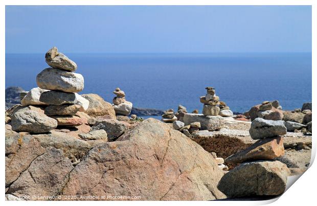 Stacked rocks at the coast of Mykonos Print by Lensw0rld 