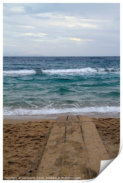 Wooden footpath leading to the ocean Print by Lensw0rld 