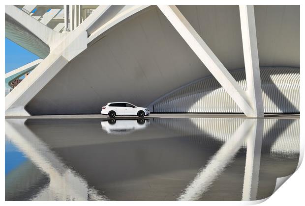 Car and architecture reflection, color Print by Sylvain Beauregard