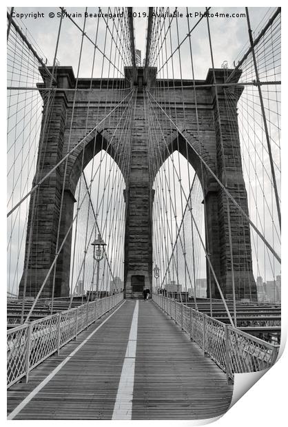 Brooklyn Bridge, bw Print by Sylvain Beauregard