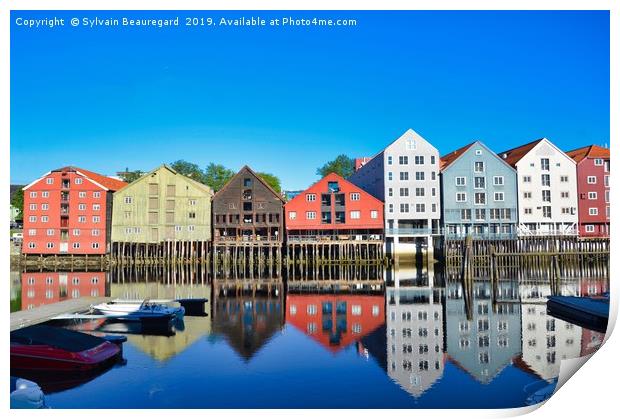 Trondheim water reflection Print by Sylvain Beauregard