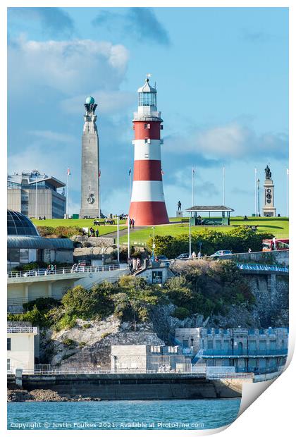 Smeatons Tower, Plymouth Hoe, Plymouth, Devon Print by Justin Foulkes