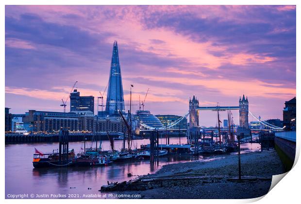 Tower Bridge and the Shard from Wapping Print by Justin Foulkes