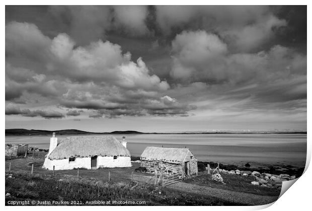 Croft house, North Uist, Outer Hebrides Print by Justin Foulkes