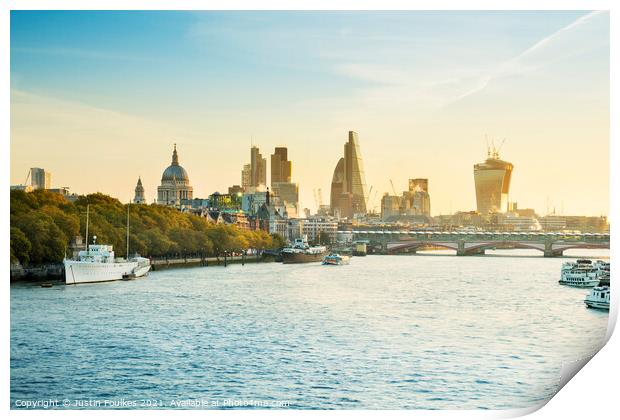 The River Thames and the City skyline, London Print by Justin Foulkes