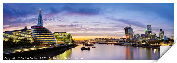 Panoramic view of the River Thames, London Print by Justin Foulkes