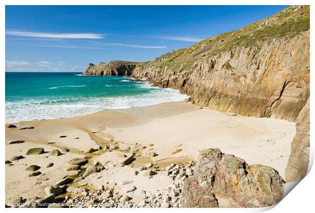 Nanjizal beach at Mill Bay, near Land's End Print by Justin Foulkes