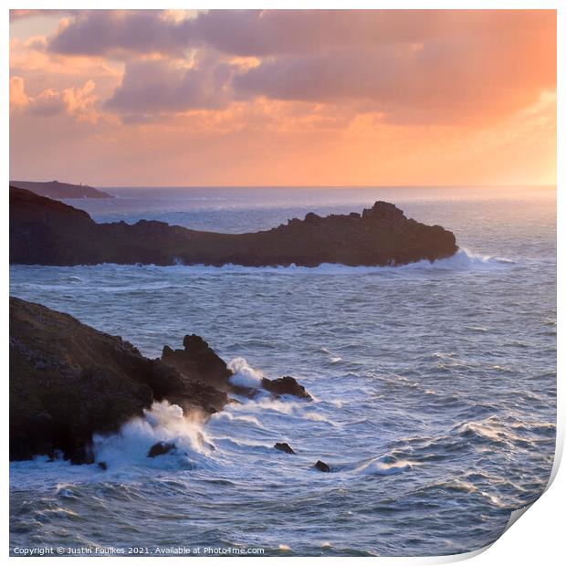 Stormy seas at Zennor Head, Cornwall Print by Justin Foulkes