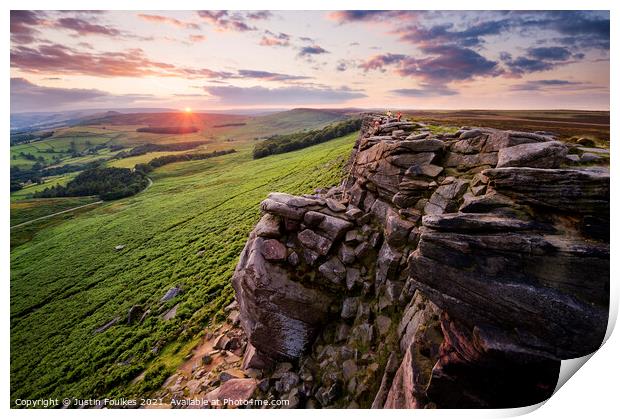 Stanage Edge at sunset, Peak District National Park Print by Justin Foulkes