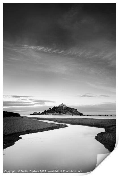 St Michael's Mount, Cornwall - monochrome Print by Justin Foulkes