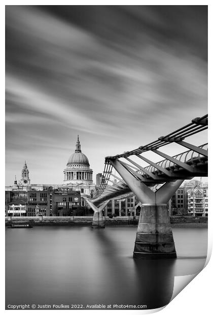 St Paul's and the Millennium Bridge, London Print by Justin Foulkes
