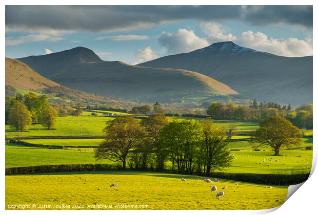 Cribyn and Pen Y Fan, in Spring, Brecon Beacons Print by Justin Foulkes