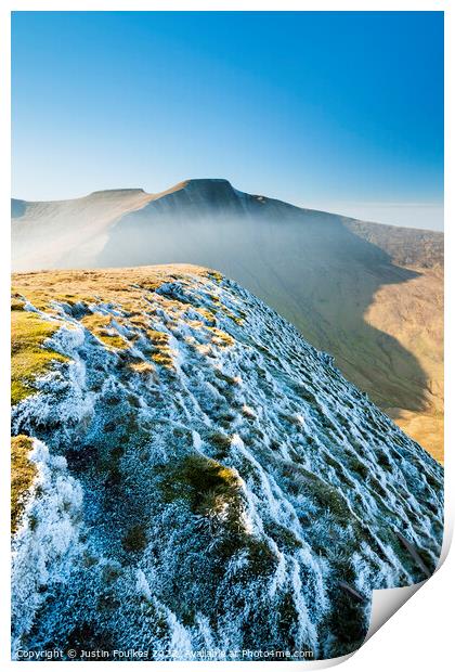 Frosted slopes, Pen Y Fan, Brecon Beacons Print by Justin Foulkes