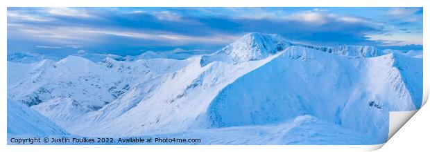 Winter panorama of Ben Nevis from Aonach Mor, Scot Print by Justin Foulkes