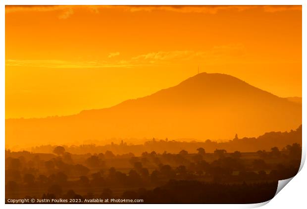 The Wrekin at sunrise, Shropshire, England, UK. Print by Justin Foulkes