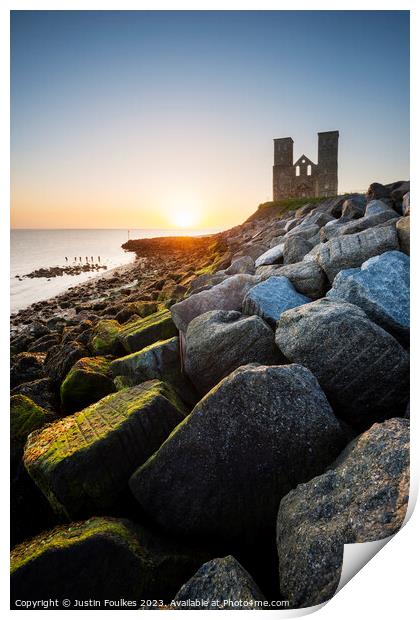 Reculver Towers, at sunrise, Kent Print by Justin Foulkes