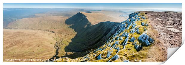 Panoramic view of Cribyn, from Pen y Fan, Bannau Print by Justin Foulkes