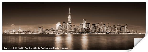 New York cityscape panorama in sepia Print by Justin Foulkes