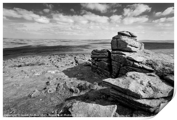 Yes Tor, in black and white, Dartmoor Print by Justin Foulkes