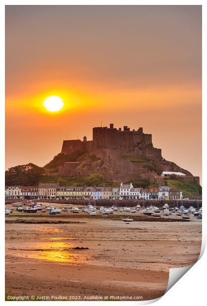 Sunrise, Mont Orgueil, Gorey, Jersey Print by Justin Foulkes