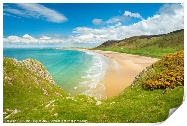 Rhossili Bay Beach, Gower, South Wales Print by Justin Foulkes