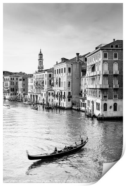 Gondolier on the Grand Canal, Venice, Italy Print by Justin Foulkes