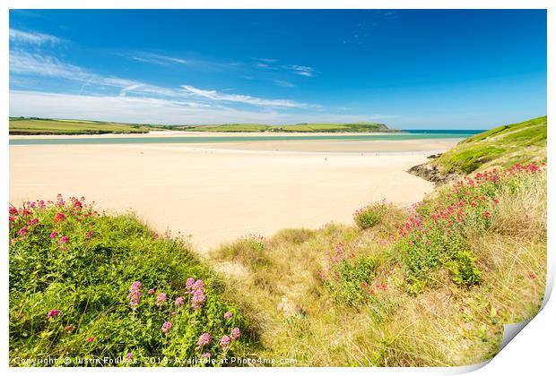 The beach at Rock, on the Camel Estuary, Cornwall Print by Justin Foulkes