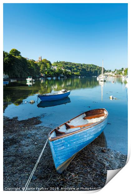 Boats on the River Yealm at Noss Mayo Print by Justin Foulkes