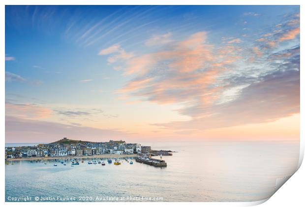 St Ives harbour at sunrise, Cornwall Print by Justin Foulkes